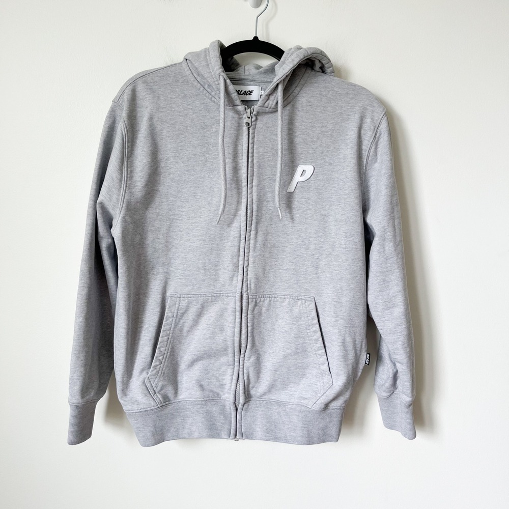 Palace Skateboards Felt P Zip Hoodie Mens‎ Small Gray White